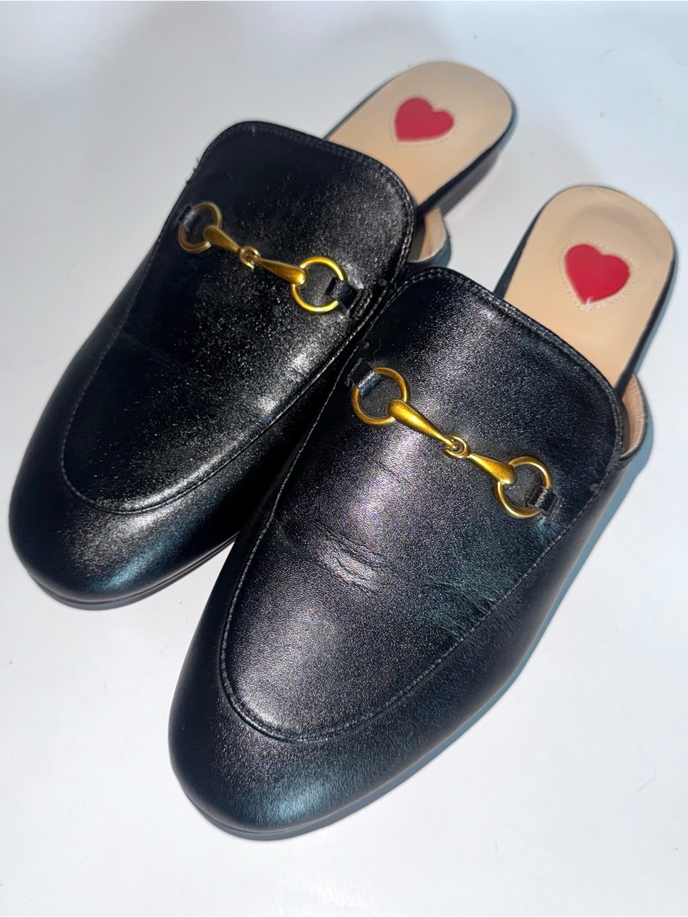 Black Leather Slip-On Mules with Gold Horsebit Hardware